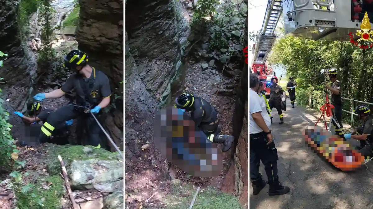 I soccorsi dell'uomo precipitato nel burrone