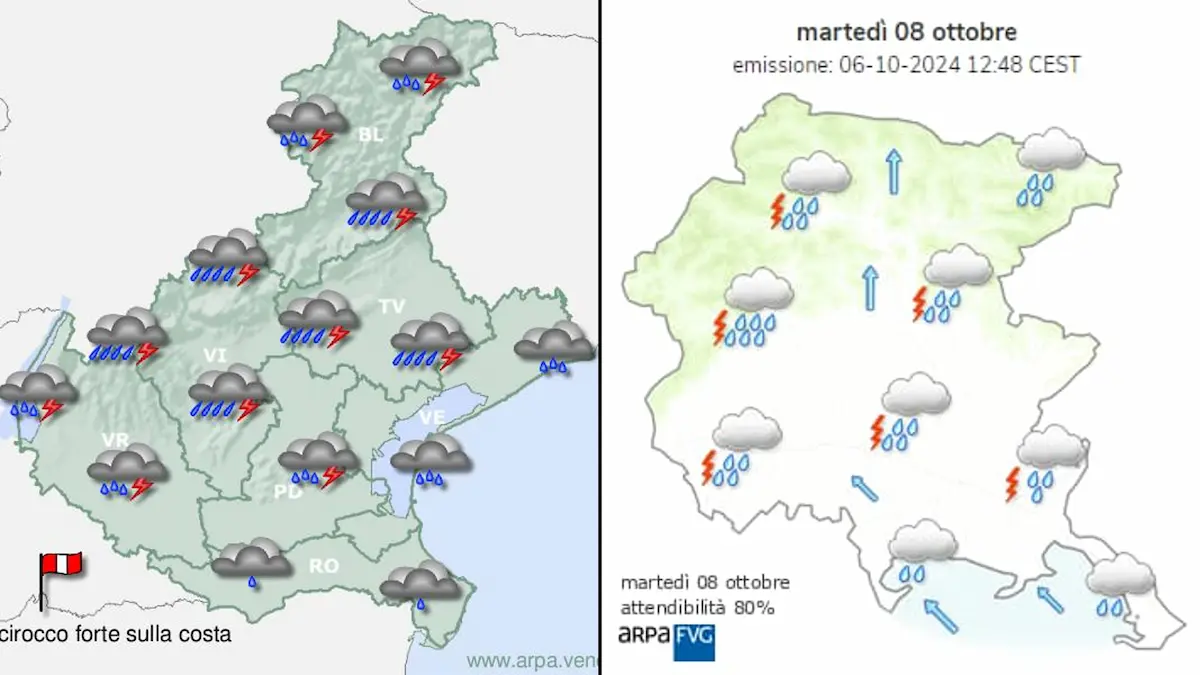 Maltempo in arrivo a Nordest