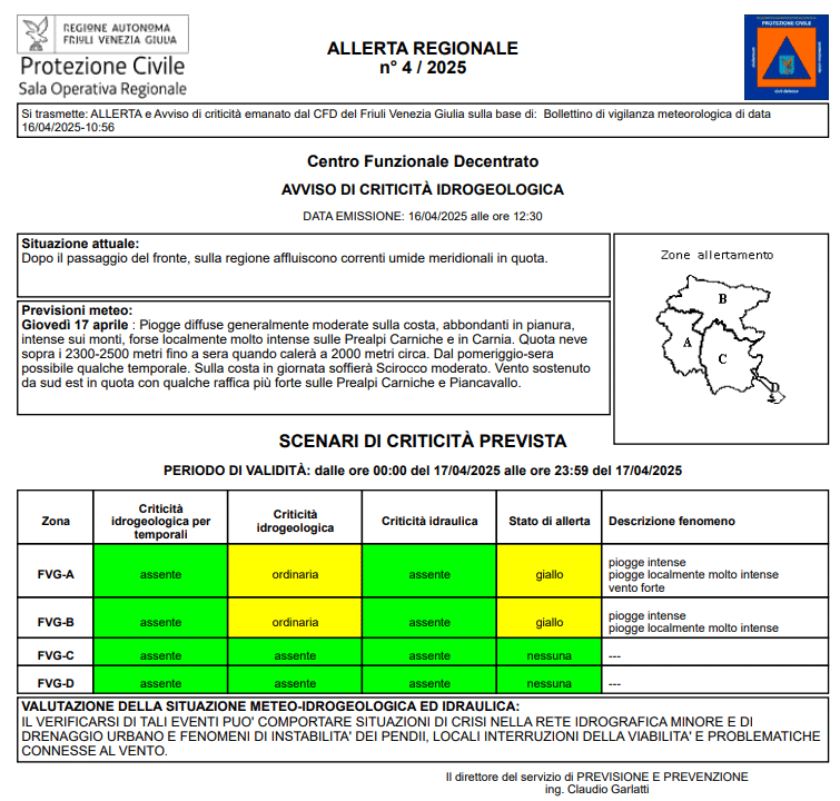 allerta meteo in Friuli Venezia Giulia